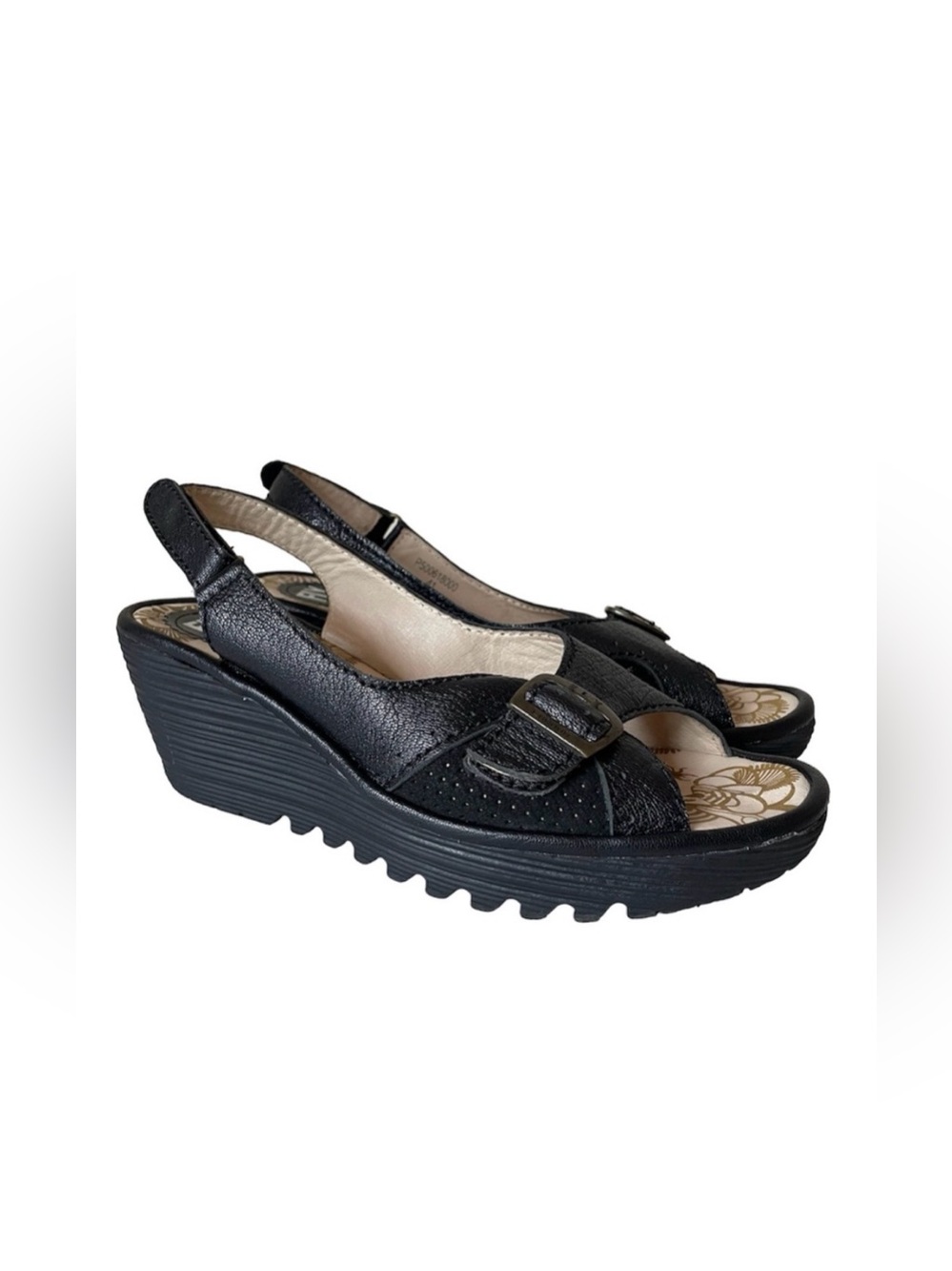 FLY London Yaga Leather Slingback Platform Wedge Sandals